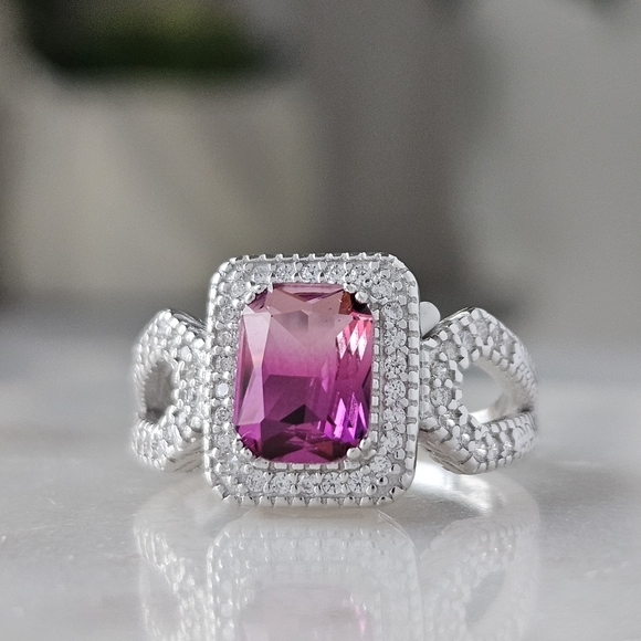 Pink Topaz Radiant Gemstone Ring, 925 Sterling Silver Charmed Aroma - Picture 4 of 5